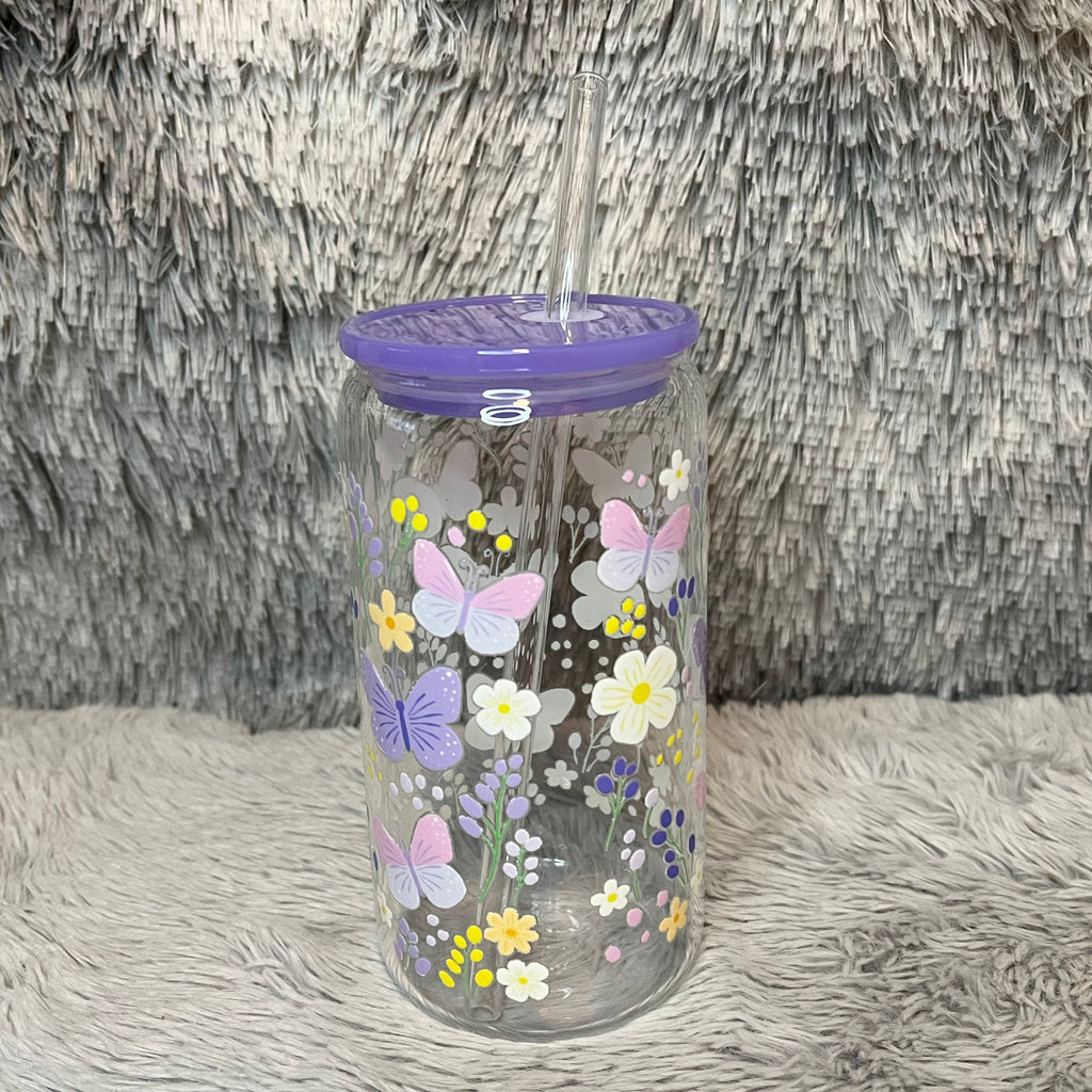 Purple Butterfly Glass Tumbler