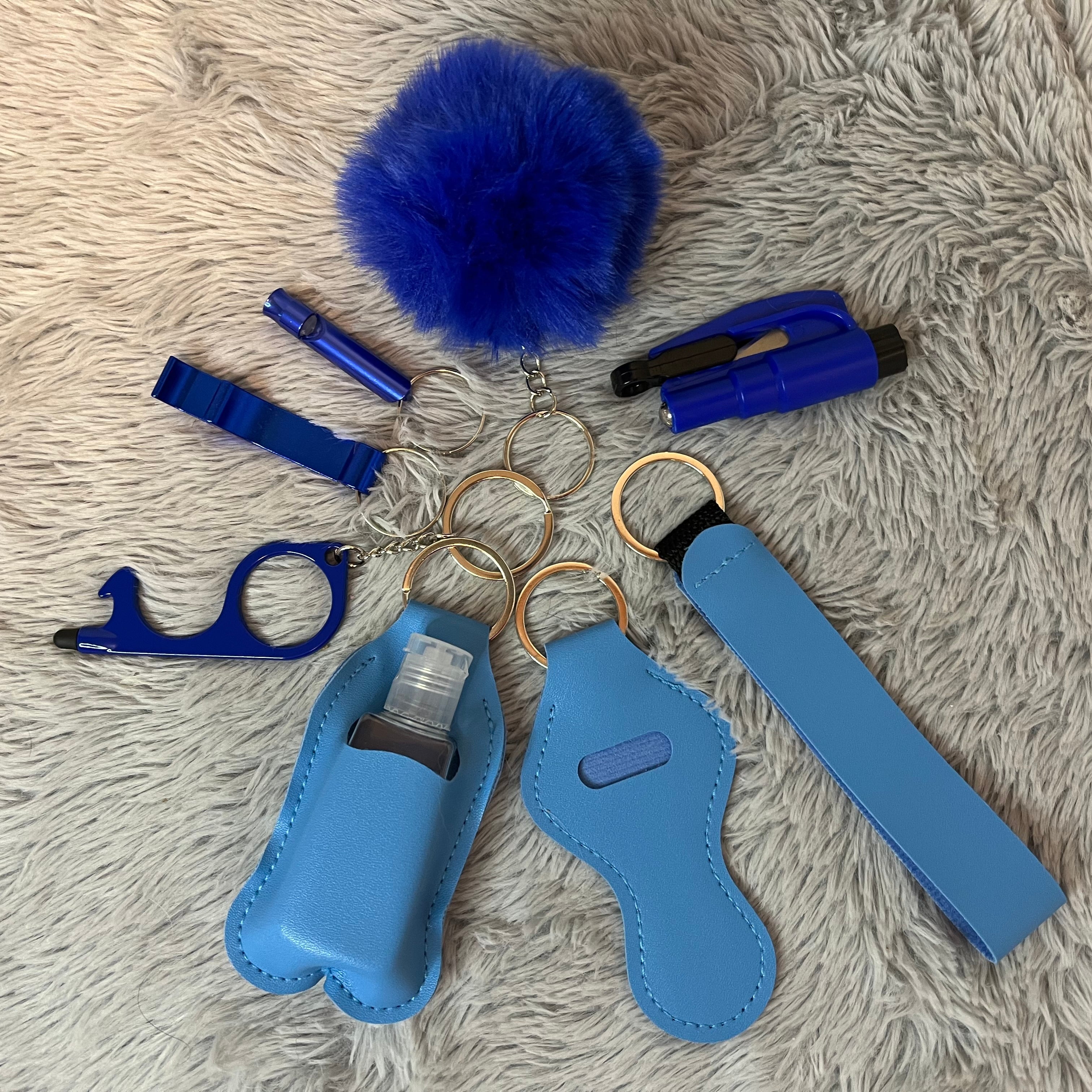9pcs Faux Leather Safety Keychain Set