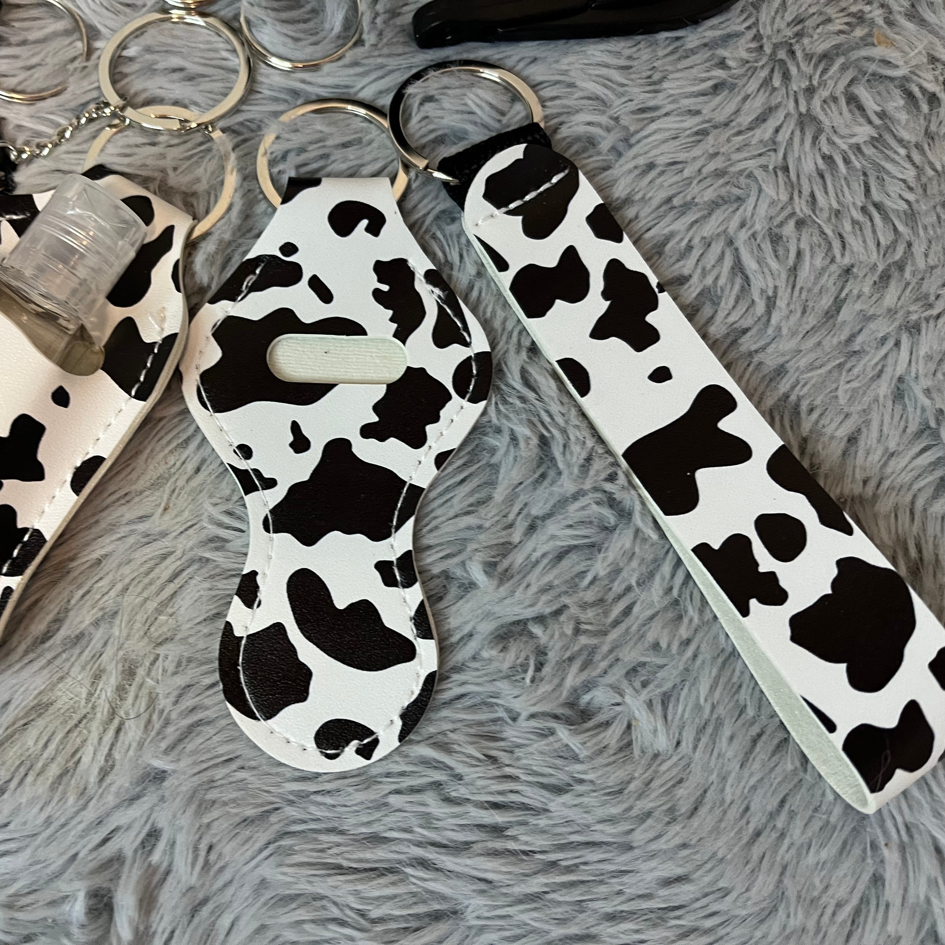 9pcs Cow Print Faux Leather Safety Keychain Set