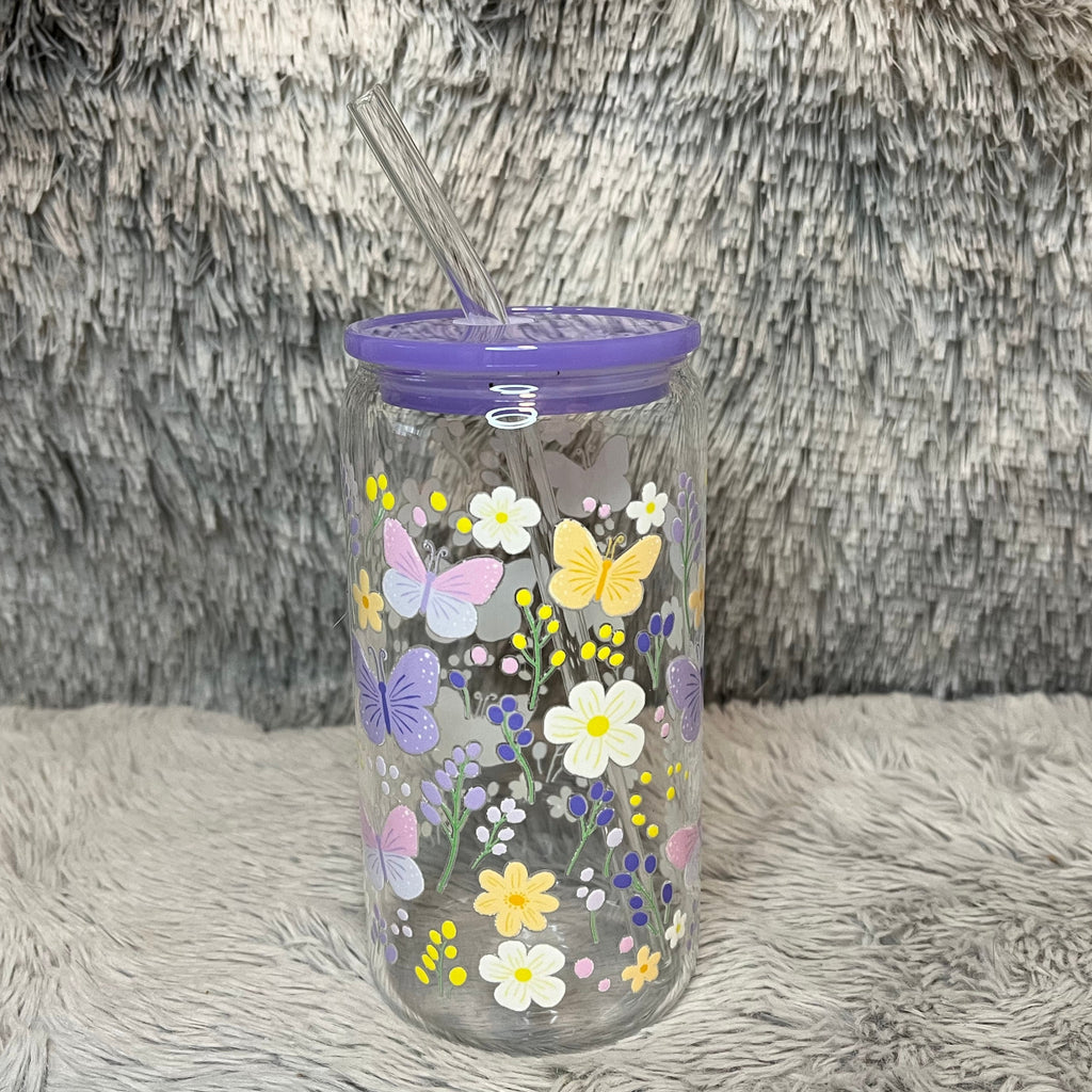 Purple Butterfly Glass Tumbler