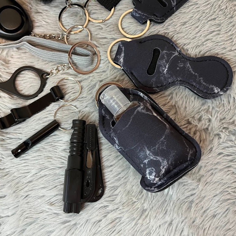 11-Piece Black Marble Safety Keychain Set –Women’s Self Defense Keychain