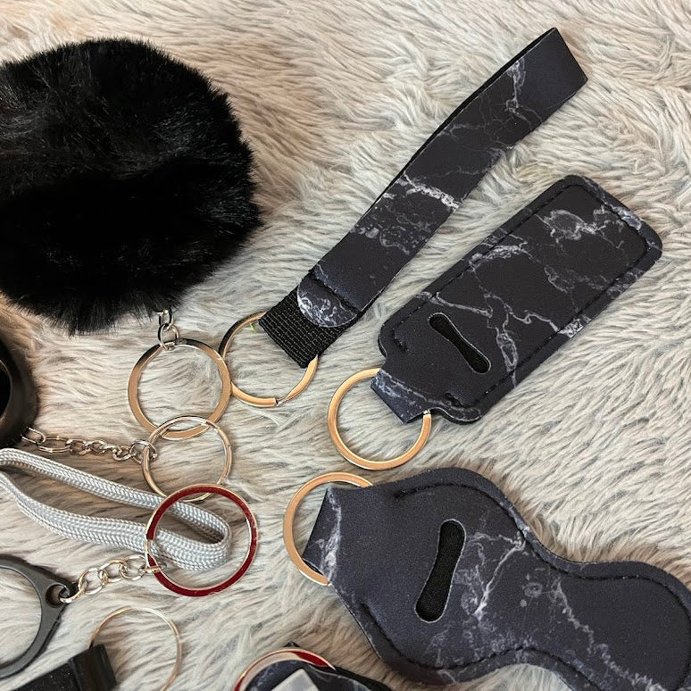 11-Piece Black Marble Safety Keychain Set –Women’s Self Defense Keychain