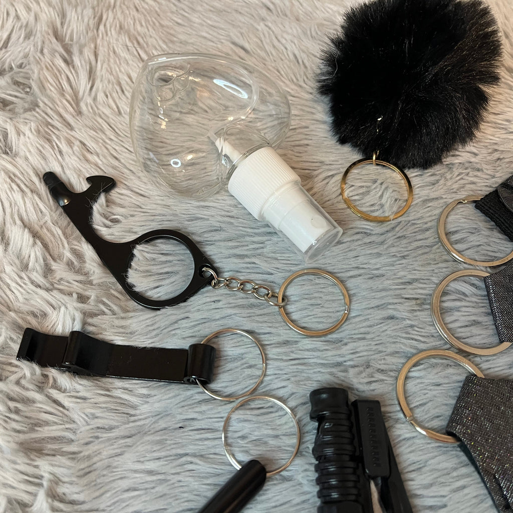 10pcs Metallic Black Safety Keychain Set