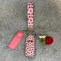 Strawberry Print Handmade Faux Leather Wristlet Safety Keychain Set