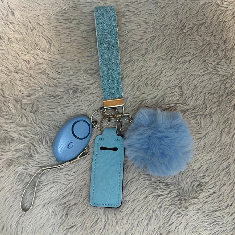 Chunky Glitter Handmade Faux Leather Wristlet Safety Keychain Set