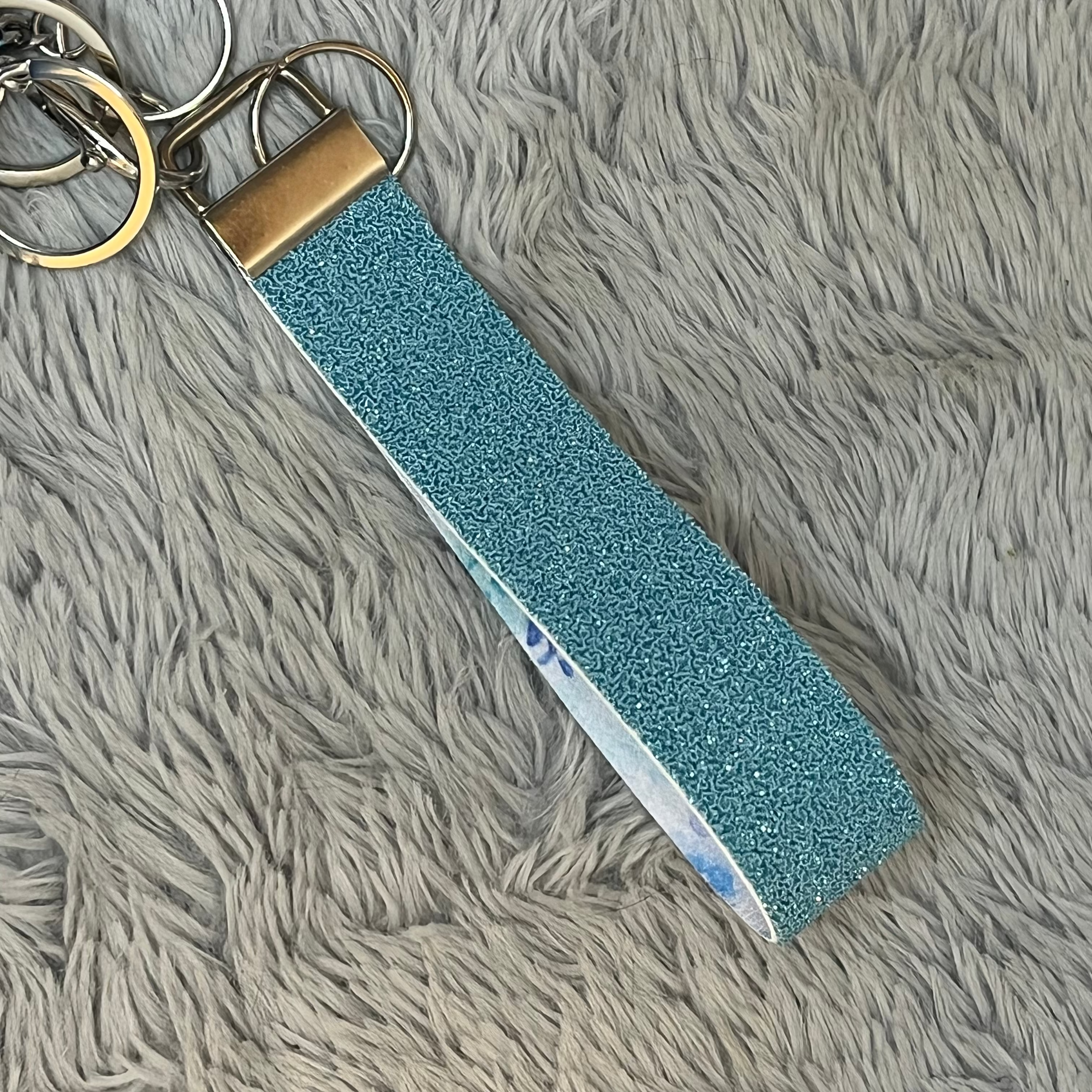 Chunky Glitter Handmade Faux Leather Wristlet Safety Keychain Set