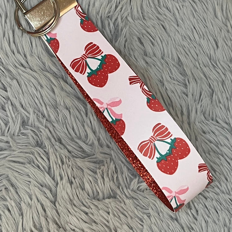 Strawberry Faux Leather Wristlet Safety Keychain