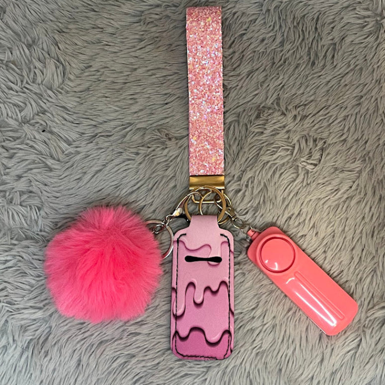 Chunky Glitter Handmade Faux Leather Wristlet Safety Keychain Set