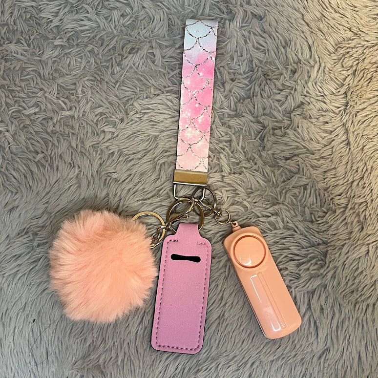 Mermaid Print Handmade Faux Leather Wristlet Safety Keychain Set