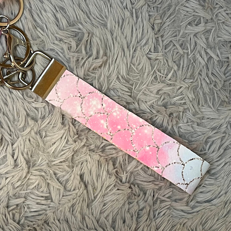 Mermaid Print Handmade Faux Leather Wristlet Safety Keychain Set