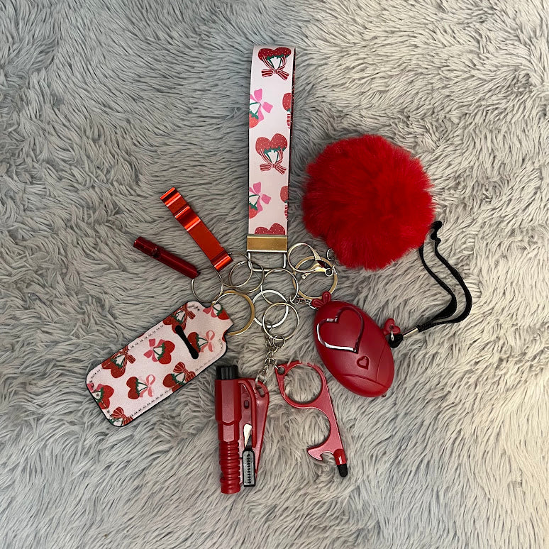 Strawberry Faux Leather Wristlet Safety Keychain