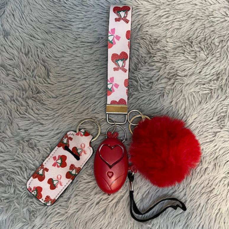 Strawberry Faux Leather Wristlet Safety Keychain