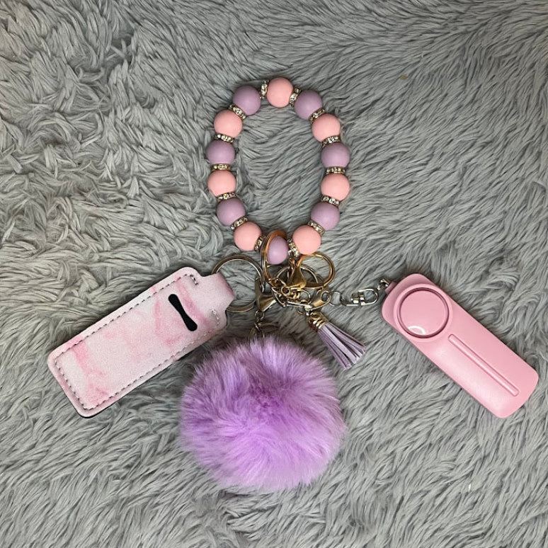 4pcs Beaded Wristlet Safety Keychain Accessory Set
