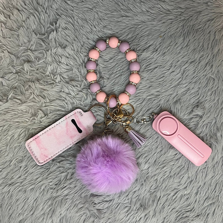 4pcs Beaded Wristlet Safety Keychain Accessory Set