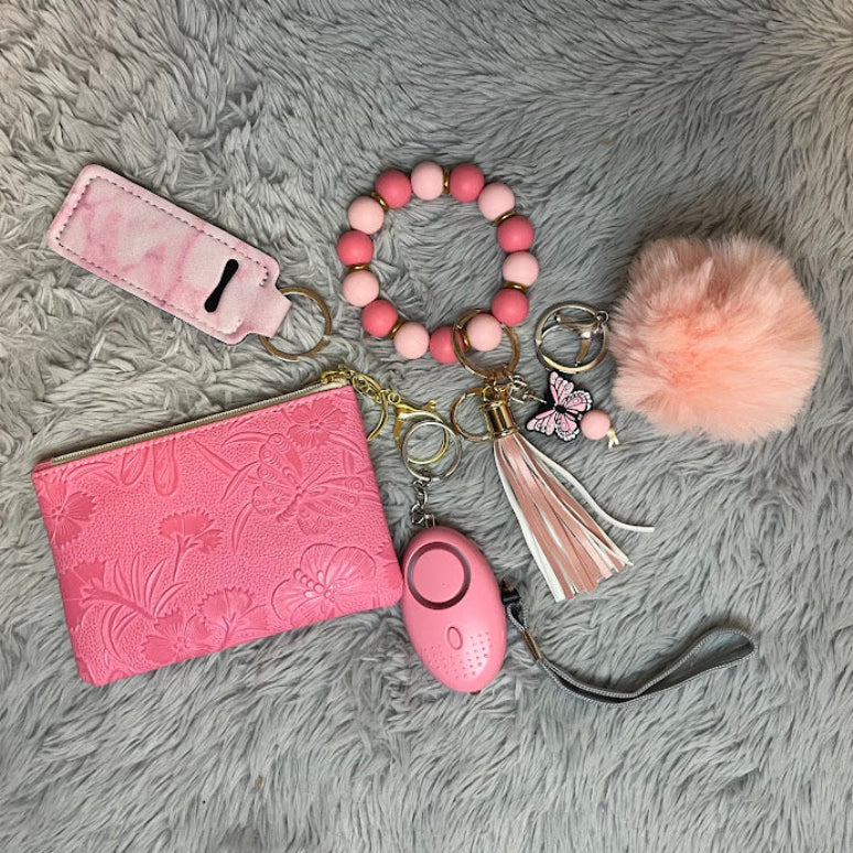 5pcs Butterfly print Pouch Safety Keychain Accessory Set