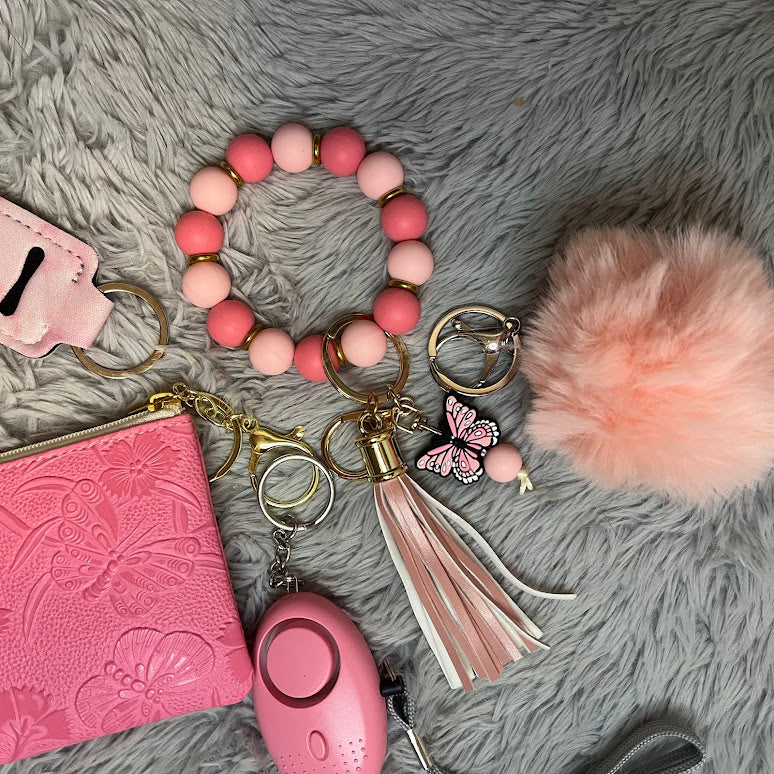 5pcs Butterfly print Pouch Safety Keychain Accessory Set