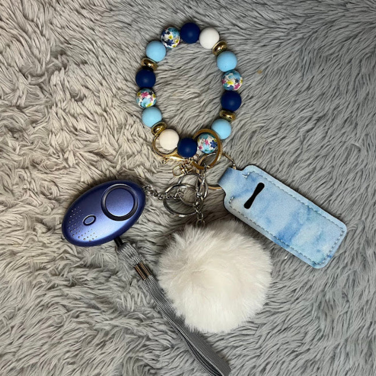 4pcs Floral Beaded Wristlet Safety Keychain Accessory Set