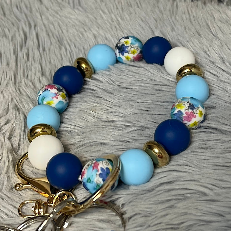 4pcs Floral Beaded Wristlet Safety Keychain Accessory Set