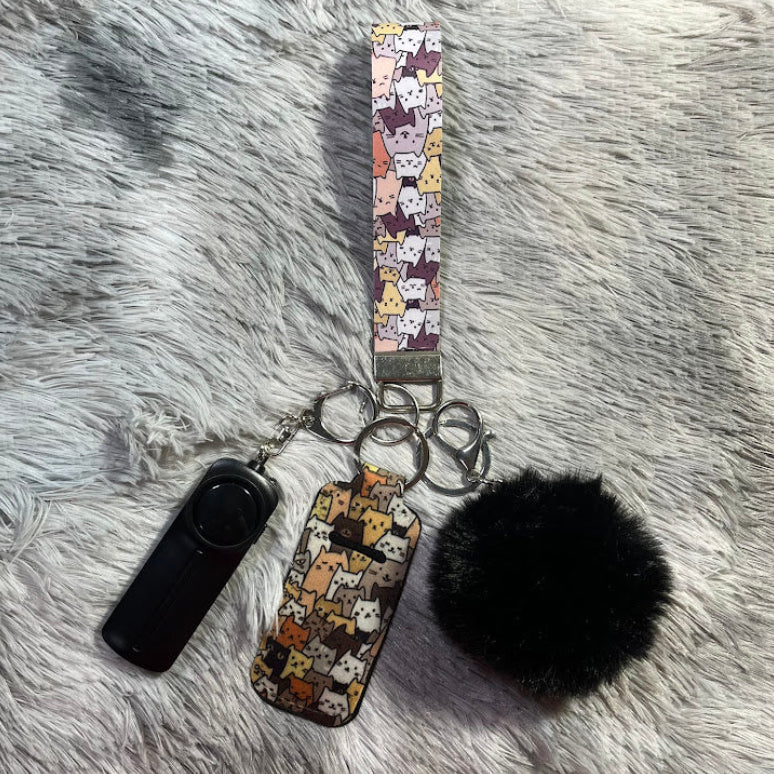 Cat print Faux Leather Wristlet Safety Keychain