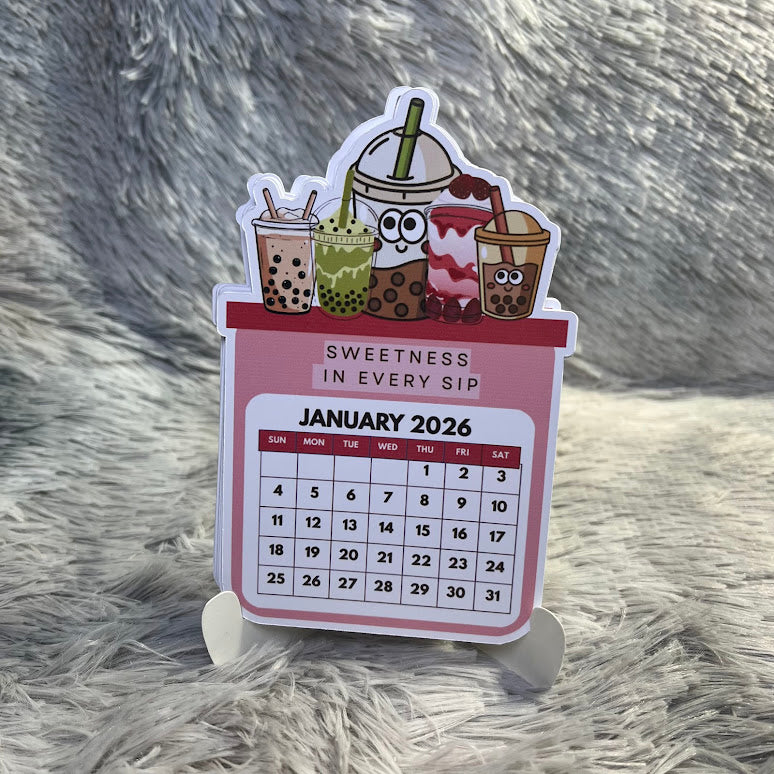 Bubble Tea Mini Desk Calendar 2026