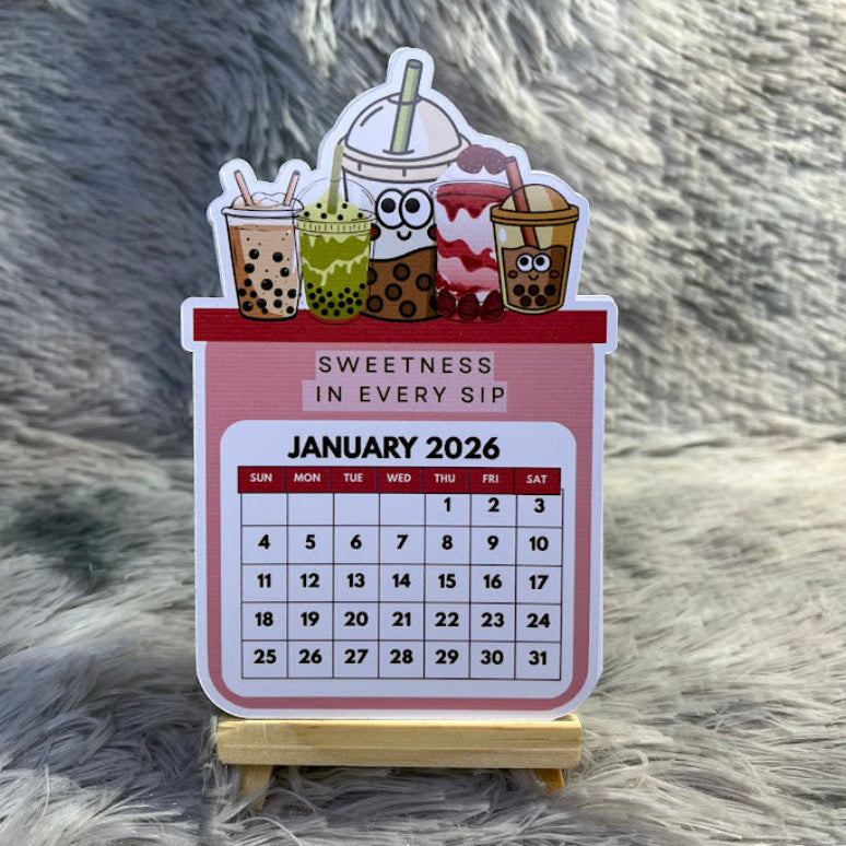 Bubble Tea Mini Desk Calendar 2026