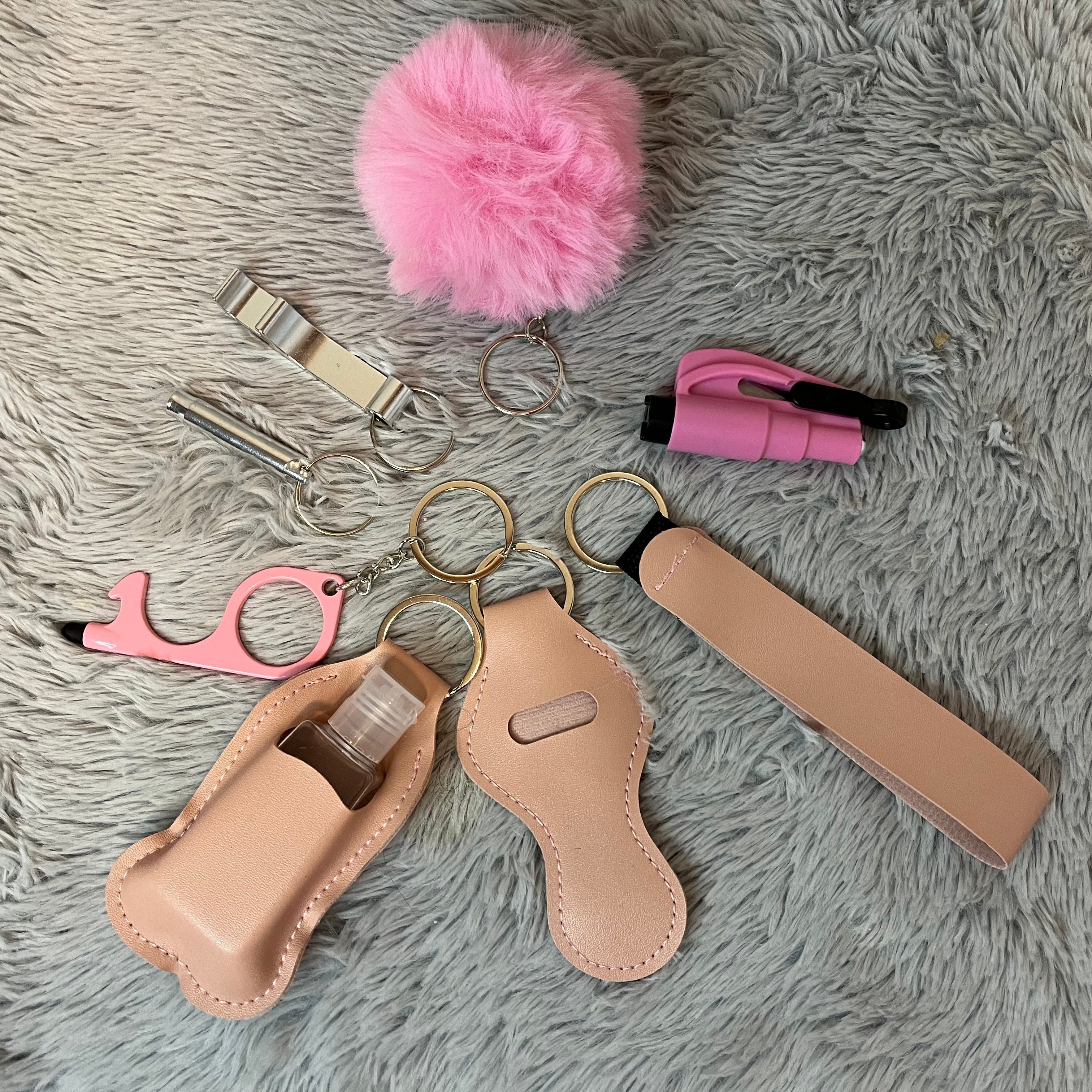 9pcs Faux Leather Safety Keychain Set