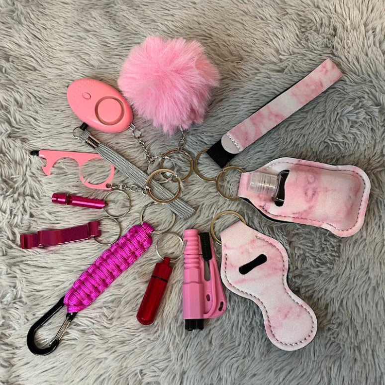 12-Piece Pink Marble Safety Keychain Set