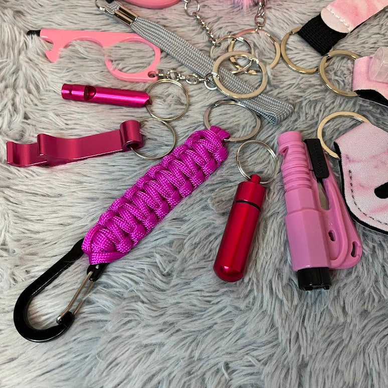 12-Piece Pink Marble Safety Keychain Set