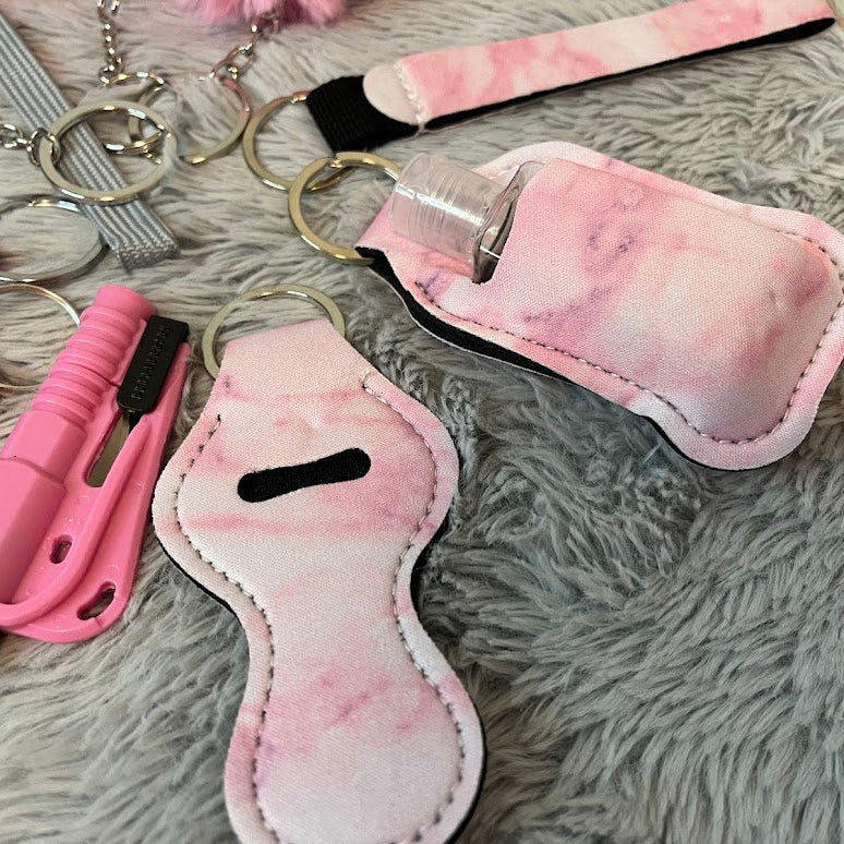 12-Piece Pink Marble Safety Keychain Set