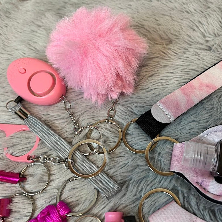 12-Piece Pink Marble Safety Keychain Set