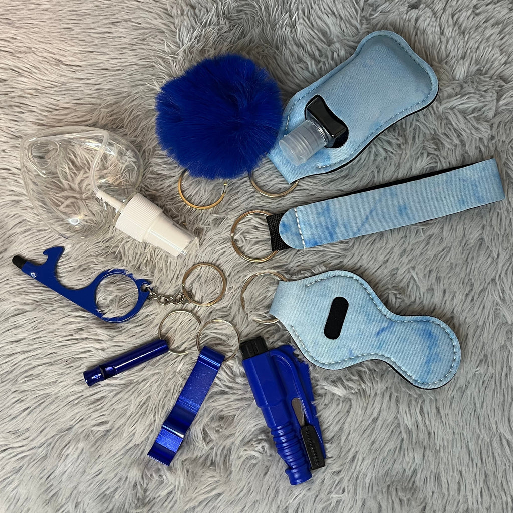 10pcs Blue Marble Print Safety Keychain Set