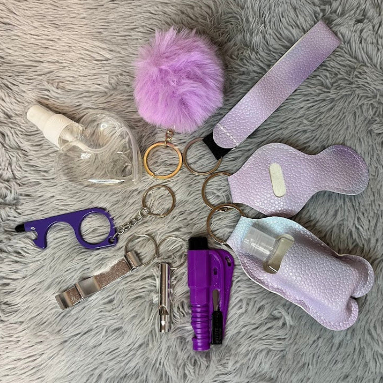 10pcs Gradient Faux Leather Safety Keychain Set