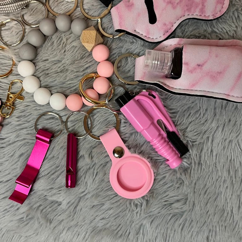 15-Piece Pink Marble Safety Keychain Set