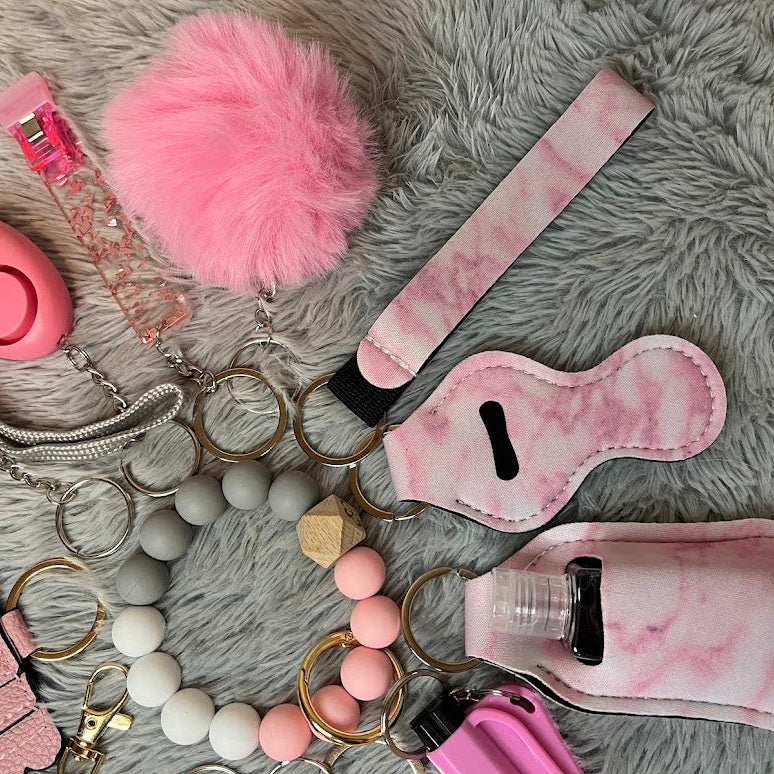 15-Piece Pink Marble Safety Keychain Set