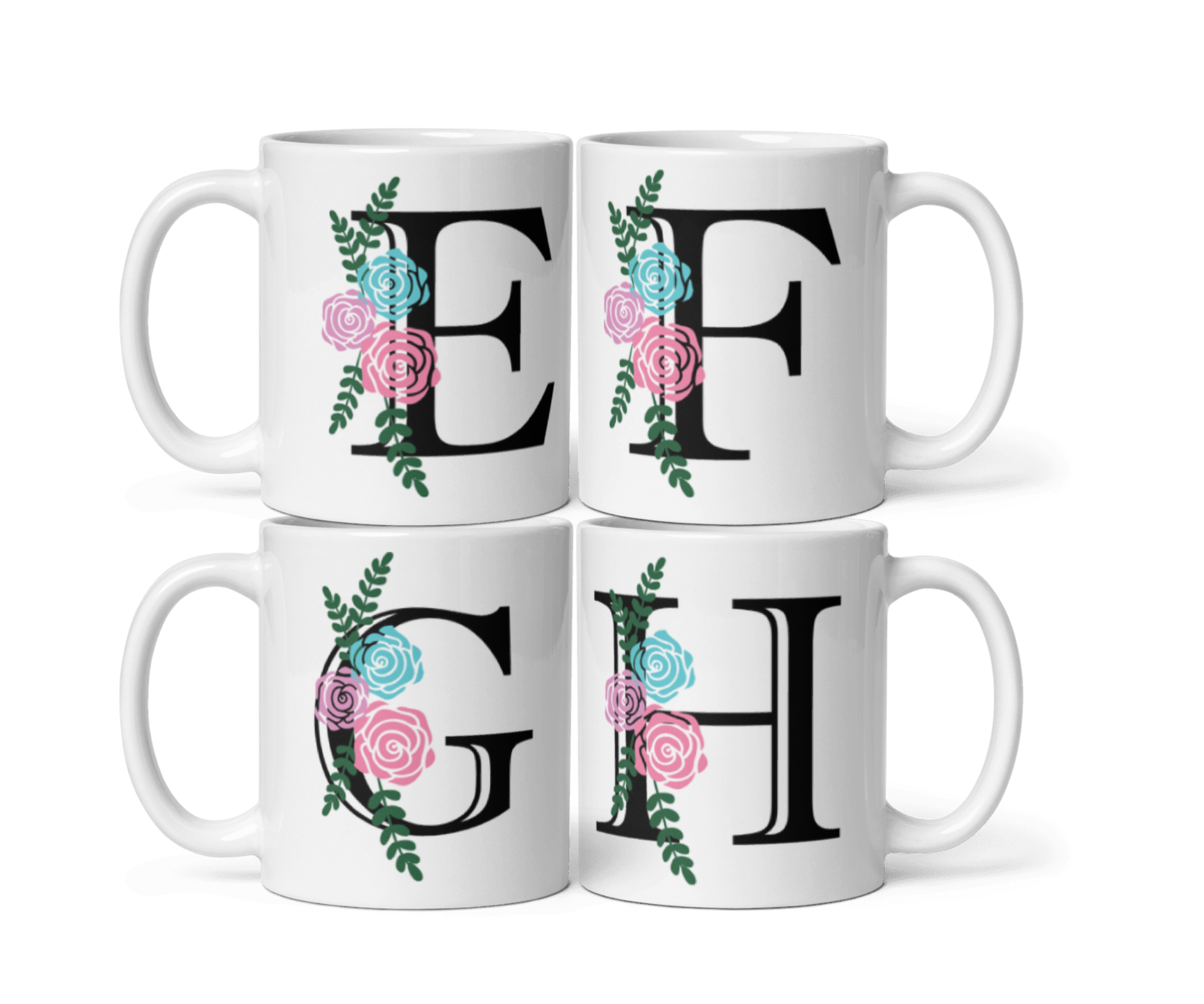 Floral Initial Mug – Personalized Letter Coffee Cup | Custom Alphabet Gift