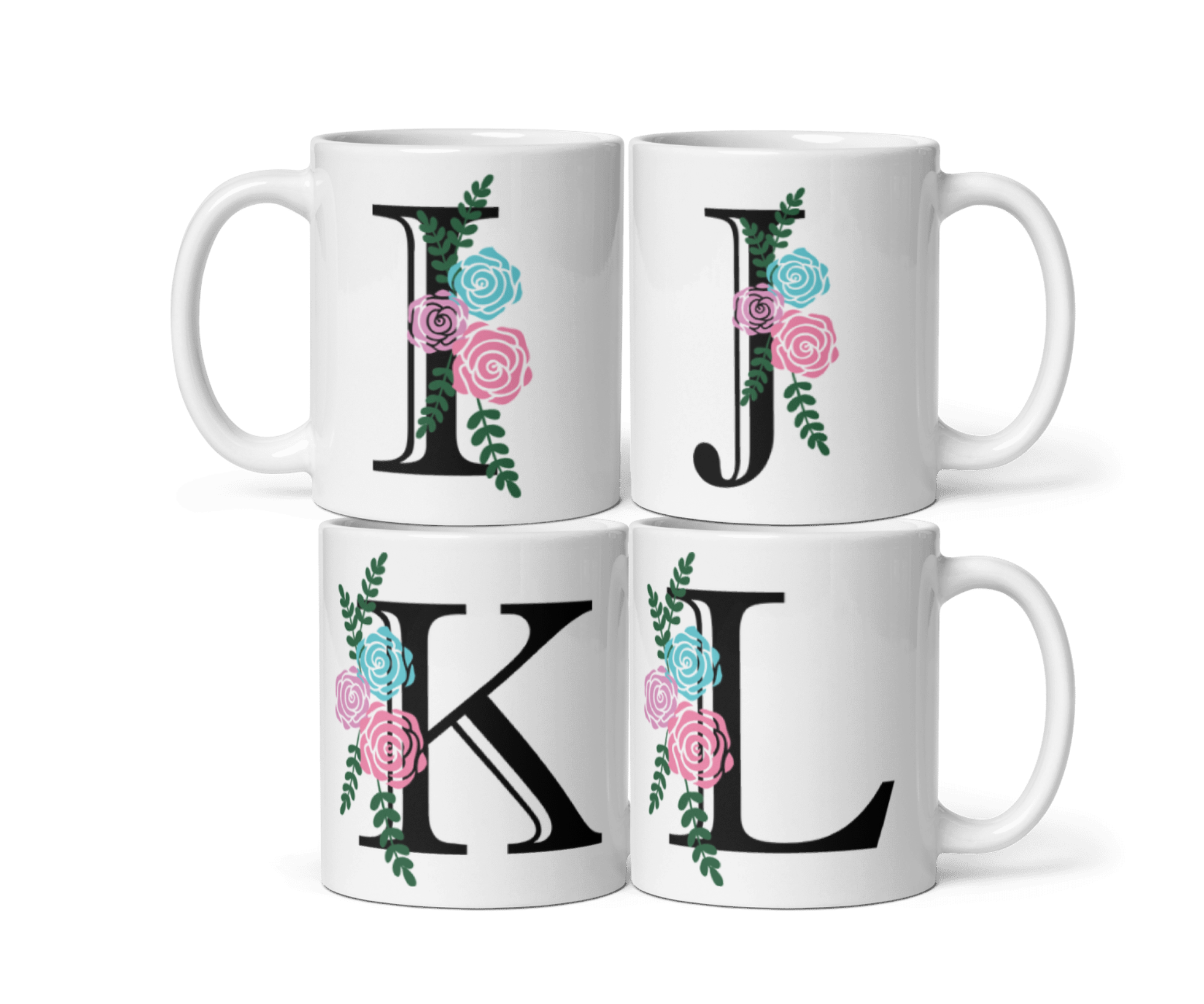 Floral Initial Mug – Personalized Letter Coffee Cup | Custom Alphabet Gift