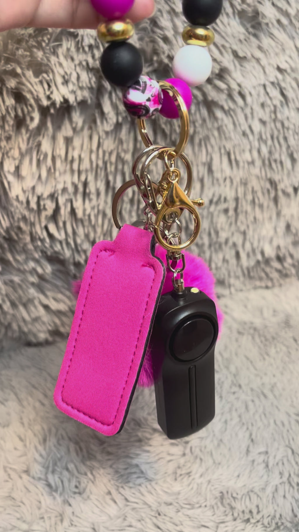 4pcs Heart Print Beaded Wristlet Safety Keychain Accessory Set