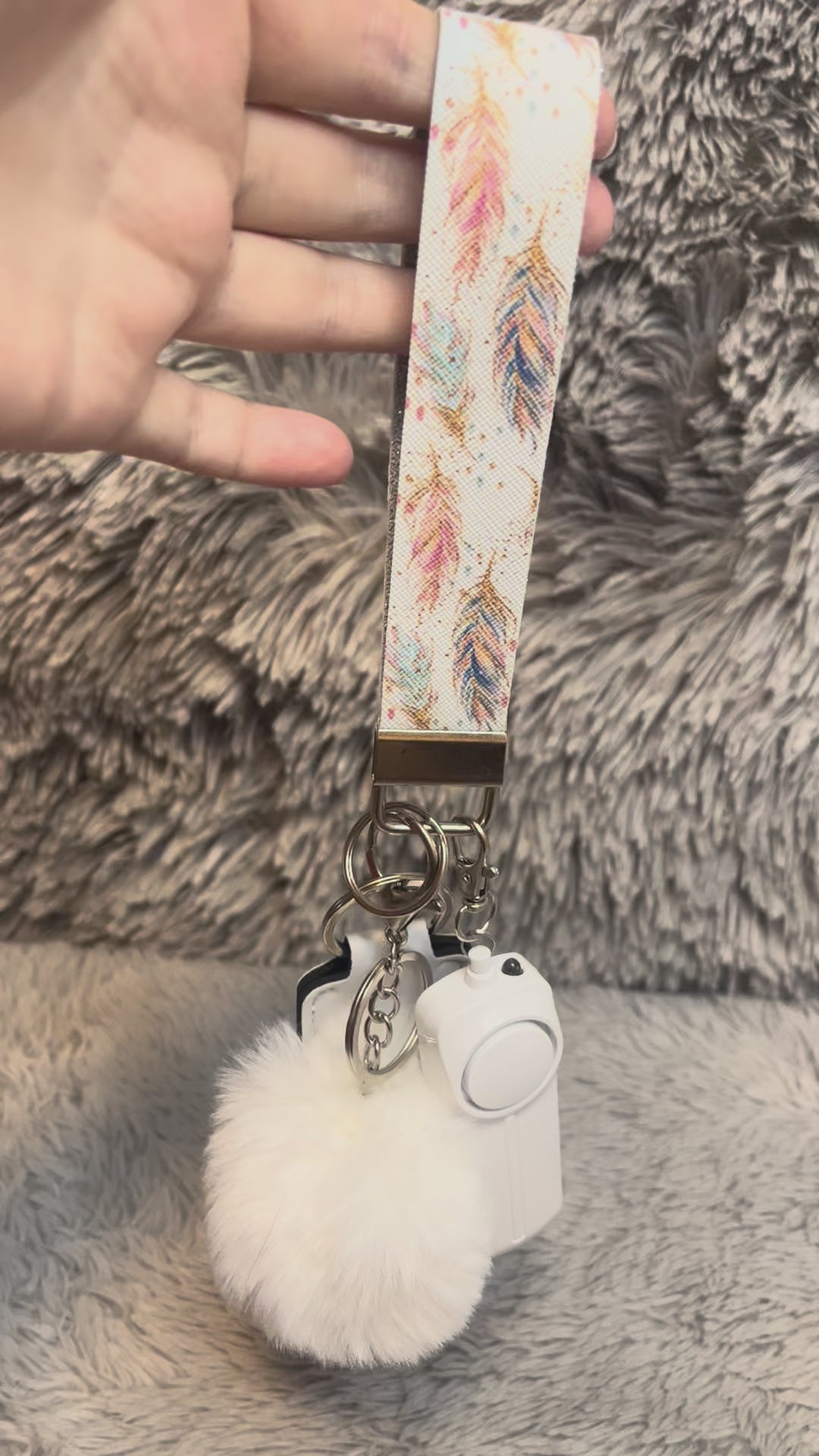 Feather Print Handmade Faux Leather Wristlet Safety Keychain Set